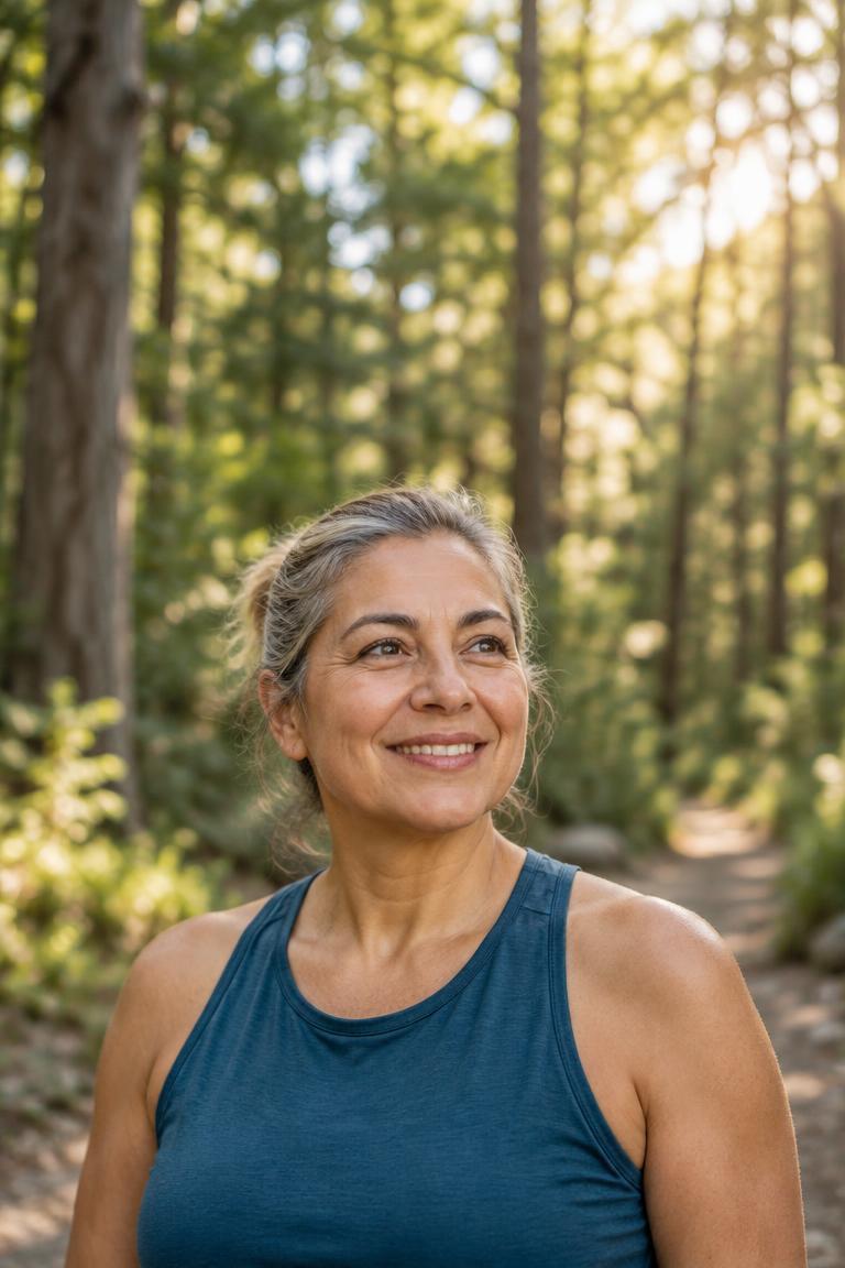 Mujer sonriente haciendo actividad física al aire libre