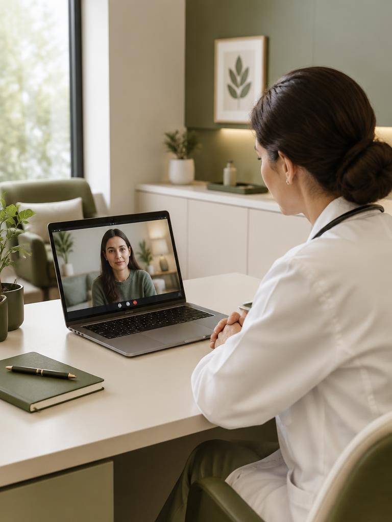 Médica en una consulta virtual por videollamada